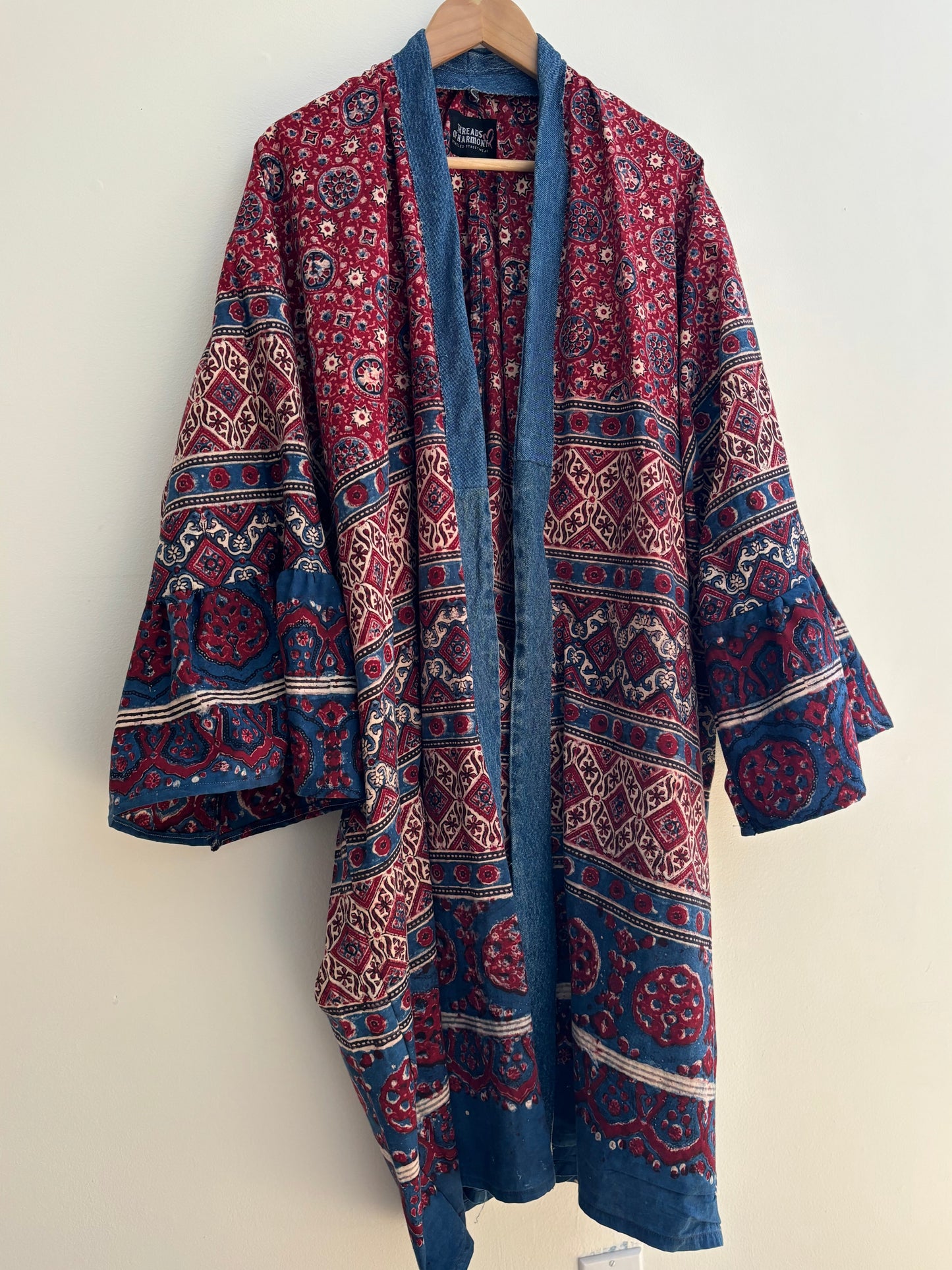 One of a Kind Upcycled Spiritual Streetwear Boho Kimono with Denim