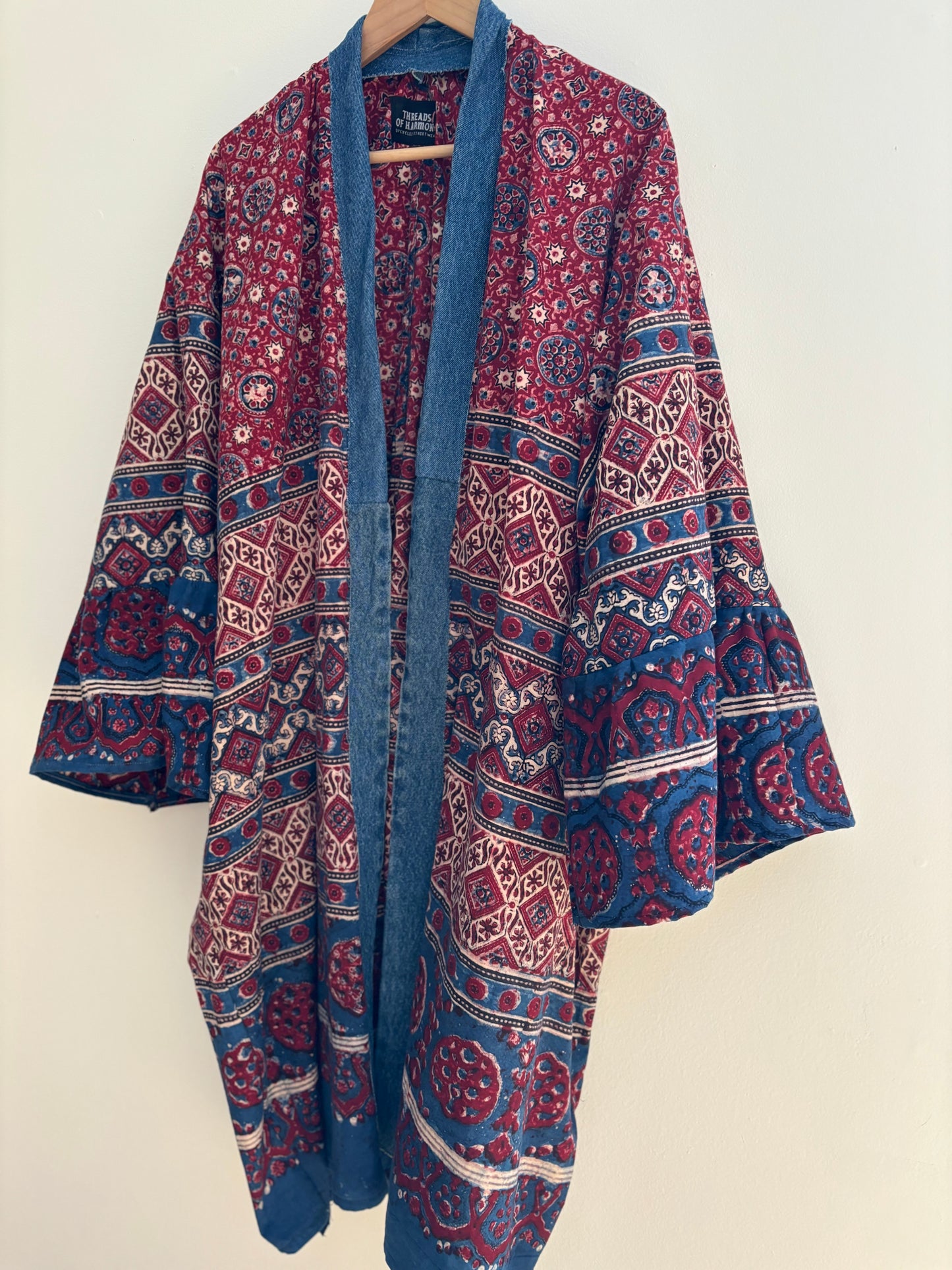 One of a Kind Upcycled Spiritual Streetwear Boho Kimono with Denim