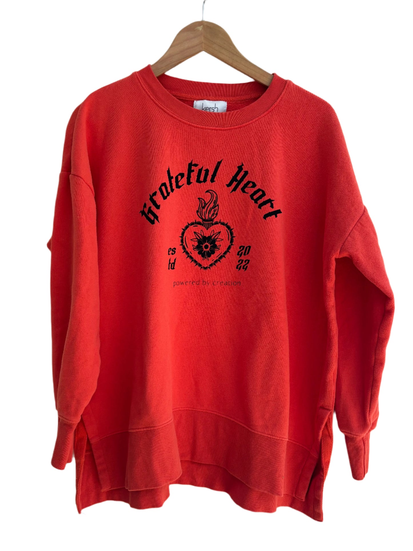 One of a Kind Upcyled Spiritual Streetwear Orange Grateful Heart Crewneck Sweater