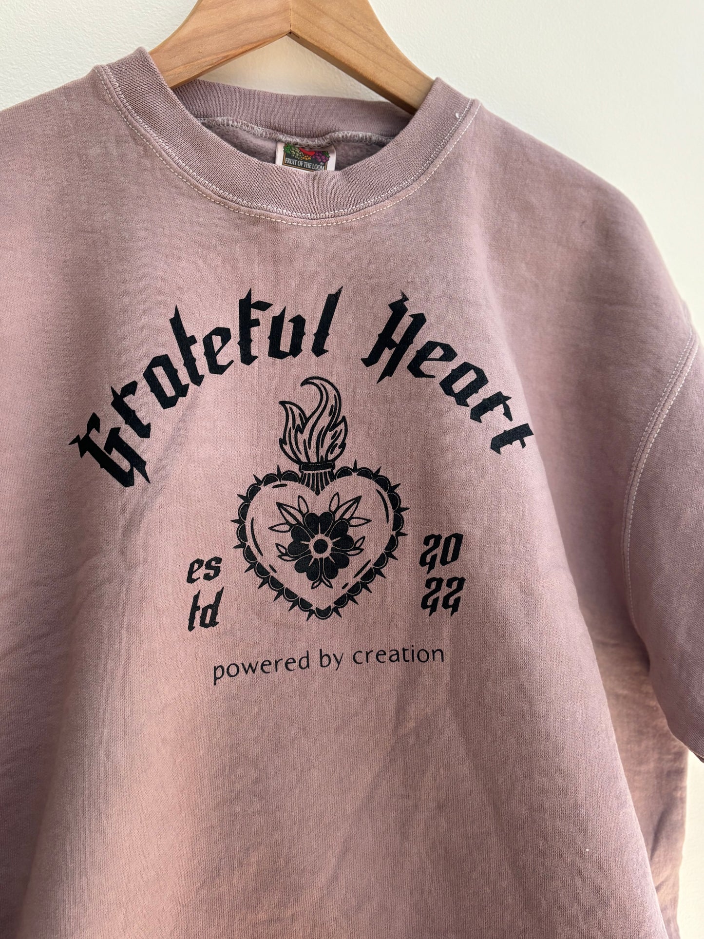 One of a Kind Upcycled Spiritual Streetwear Purple Gratitude Crewneck Sweater