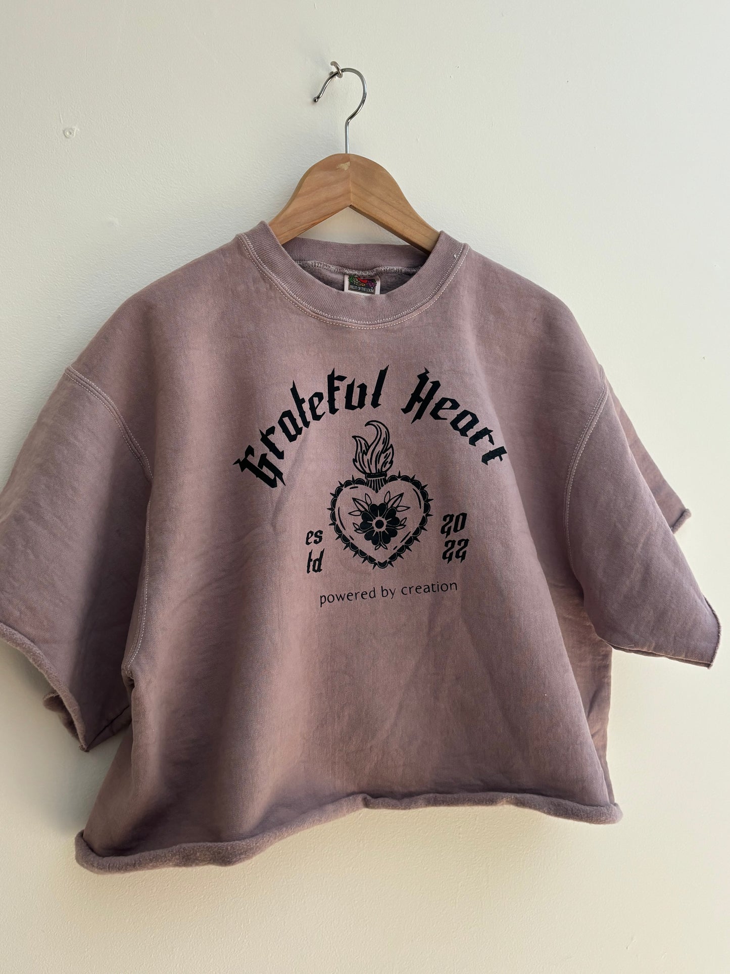 One of a Kind Upcycled Spiritual Streetwear Purple Gratitude Crewneck Sweater