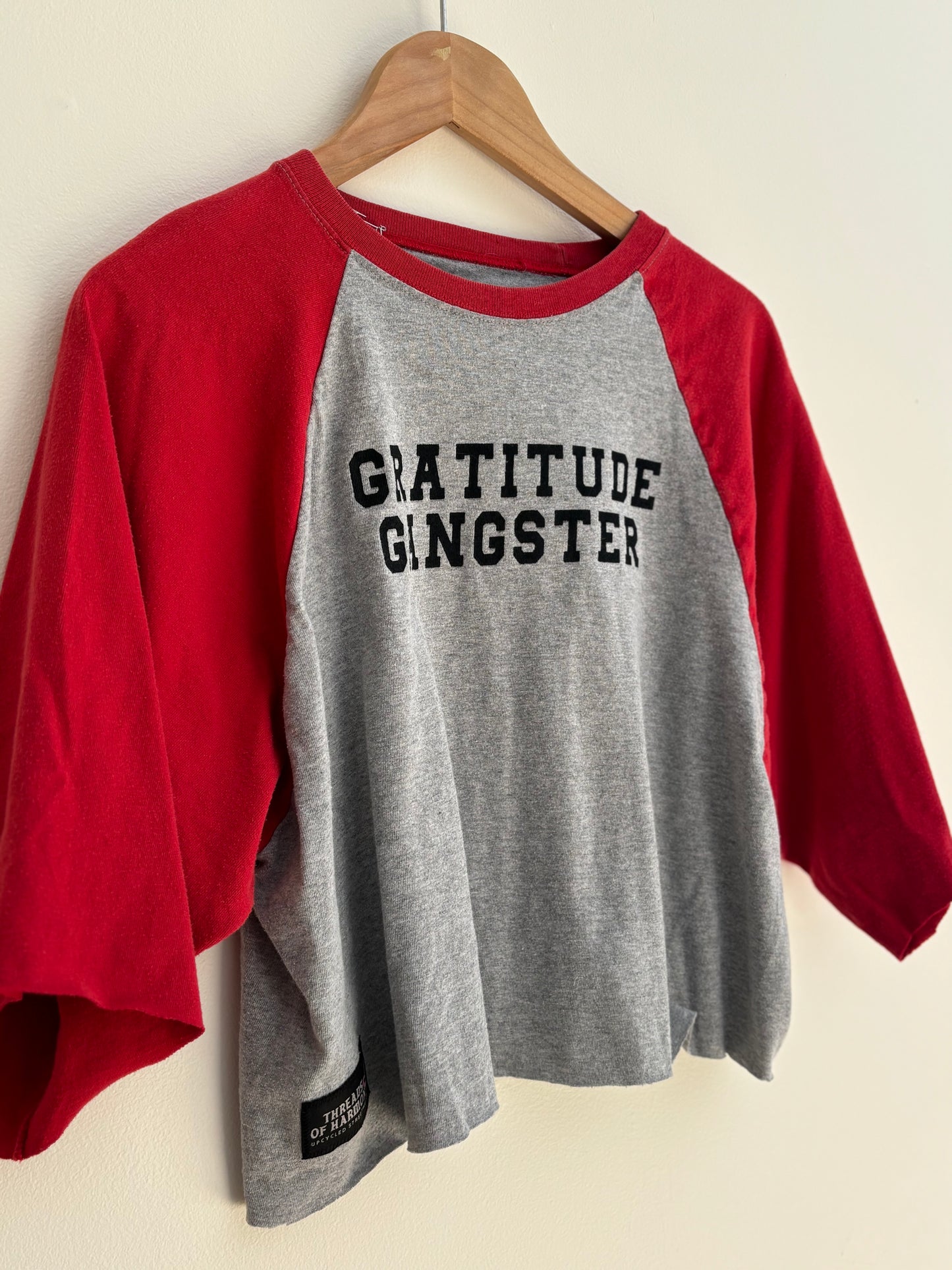 One of a Kind Upcycled Spiritual Streetwear Gratitude Baseball Tee