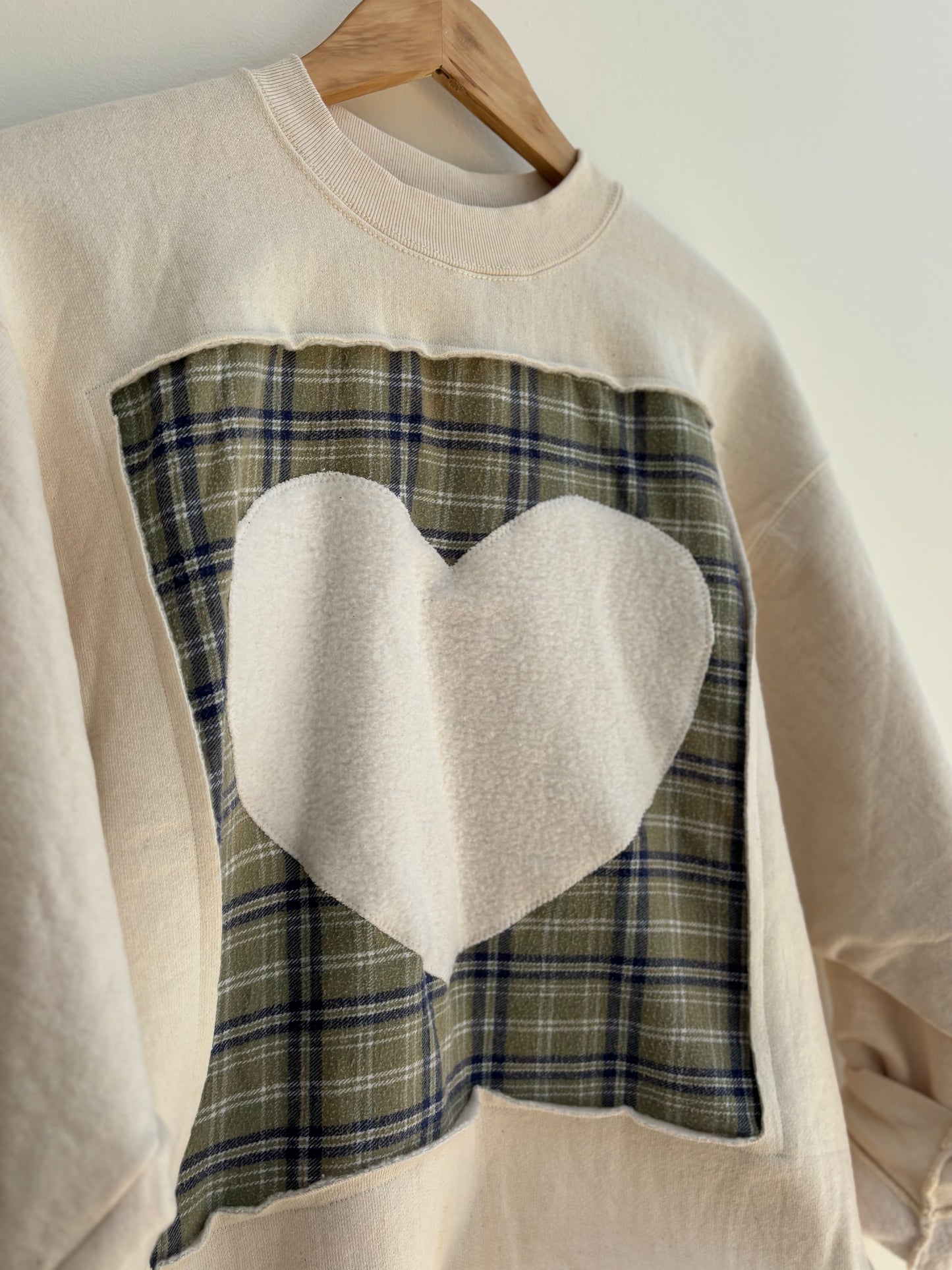 One of a Kind Upcycled Spiritual Streetwear White Heart Crewneck Sweatshirt