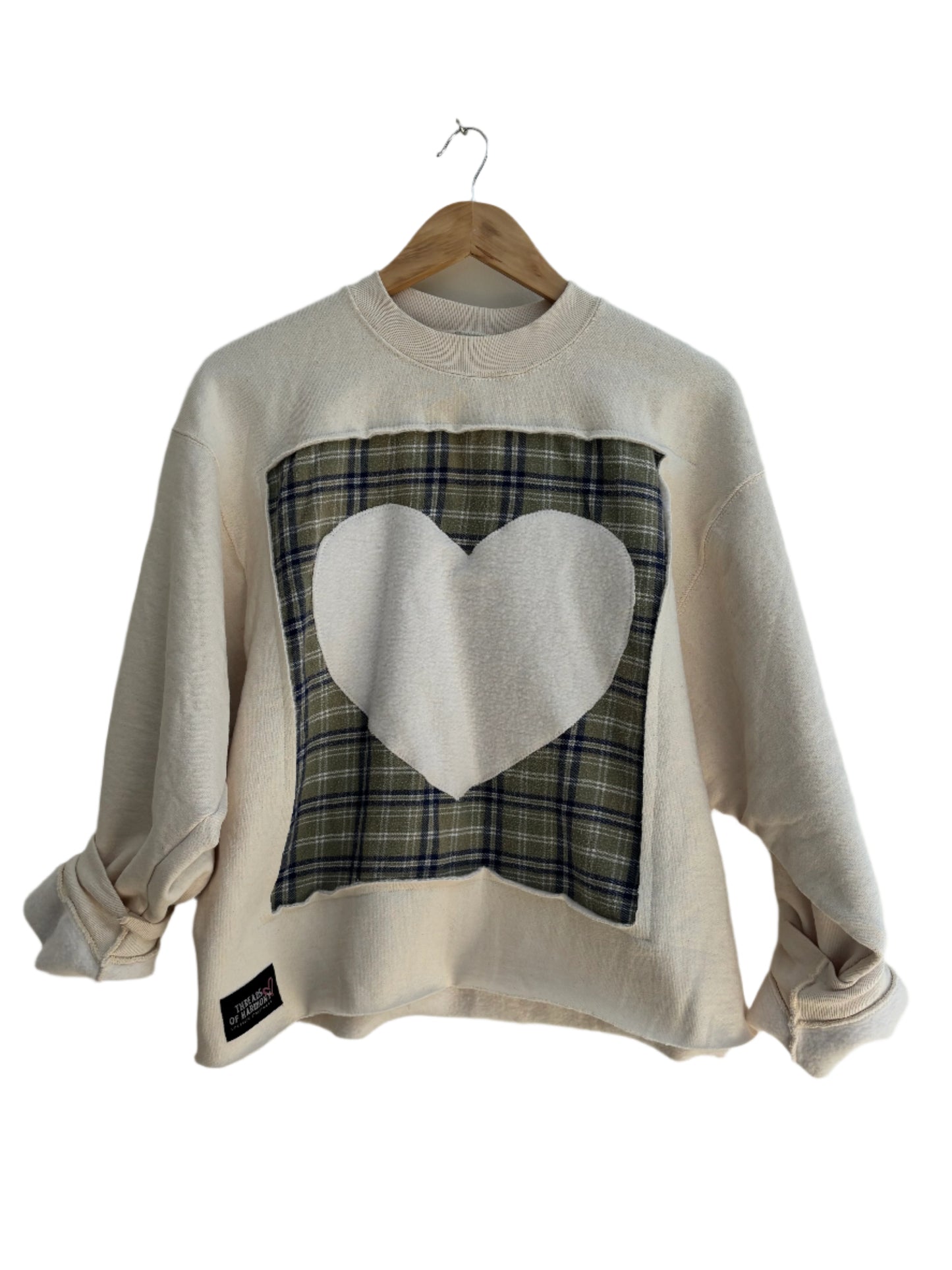 One of a Kind Upcycled Spiritual Streetwear White Heart Crewneck Sweatshirt