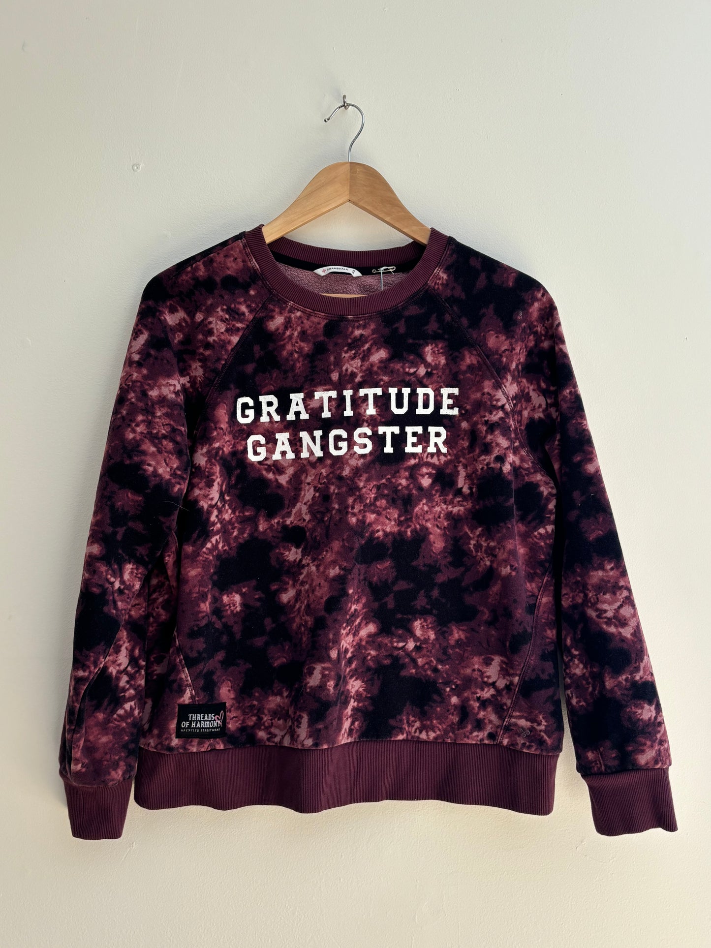 One of a Kind Upcycled Spiritual Streetwear Purple tiedyed Gratitude Gangster Crewneck