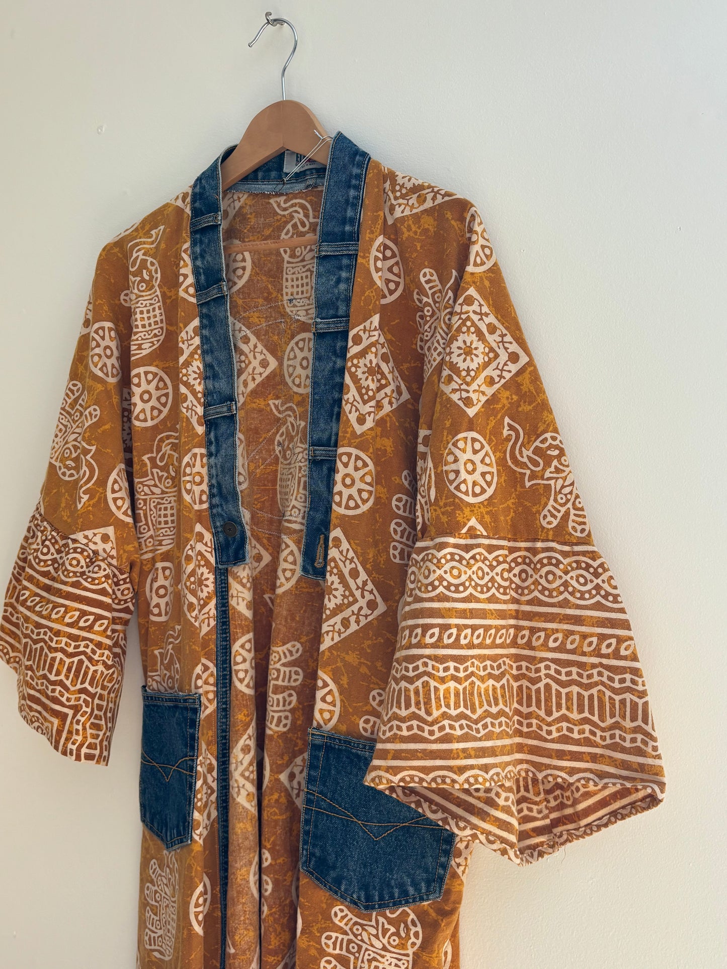 One of a Kind Upcycled Spiritual Streetwear Kimono with Peace Sign