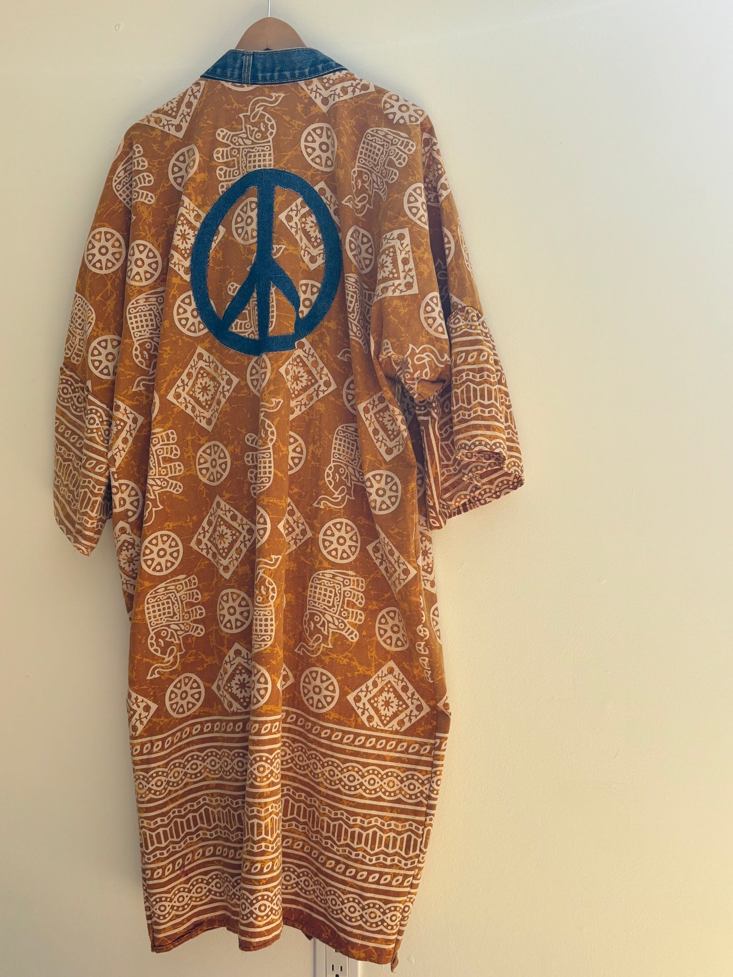 One of a Kind Upcycled Spiritual Streetwear Kimono with Peace Sign