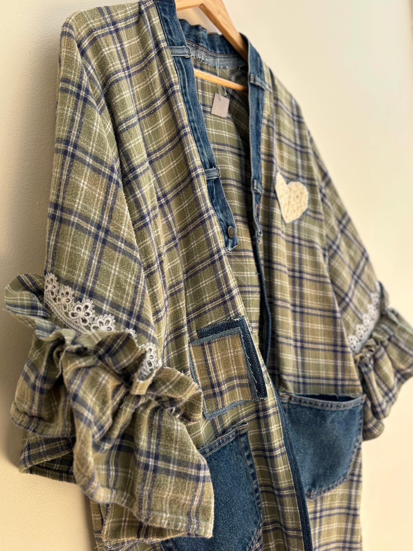 One of a Kind Upcycled Spiritual Streetwear plaid flannel duster kimono