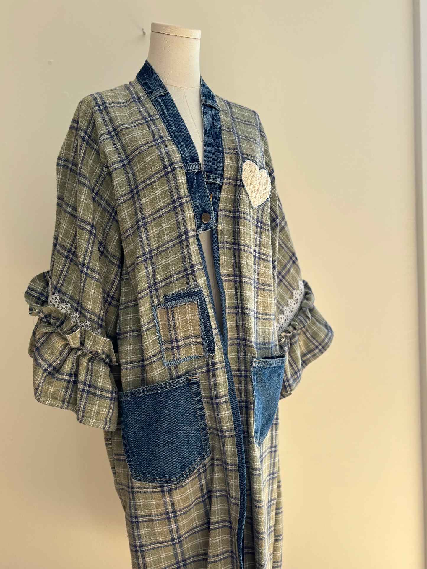 One of a Kind Upcycled Spiritual Streetwear plaid flannel duster kimono