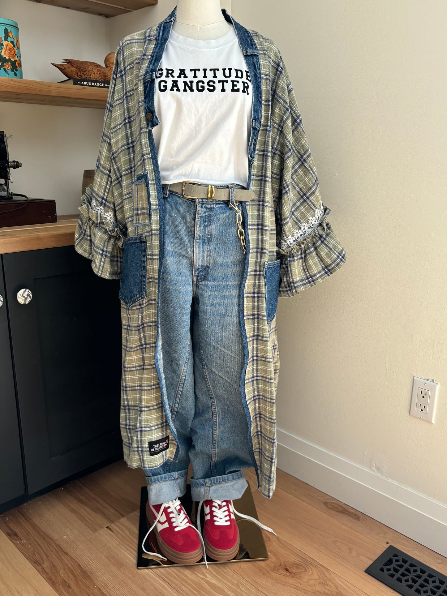 One of a Kind Upcycled Spiritual Streetwear plaid flannel duster kimono