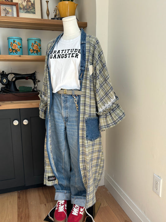 One of a Kind Upcycled Spiritual Streetwear plaid flannel duster kimono