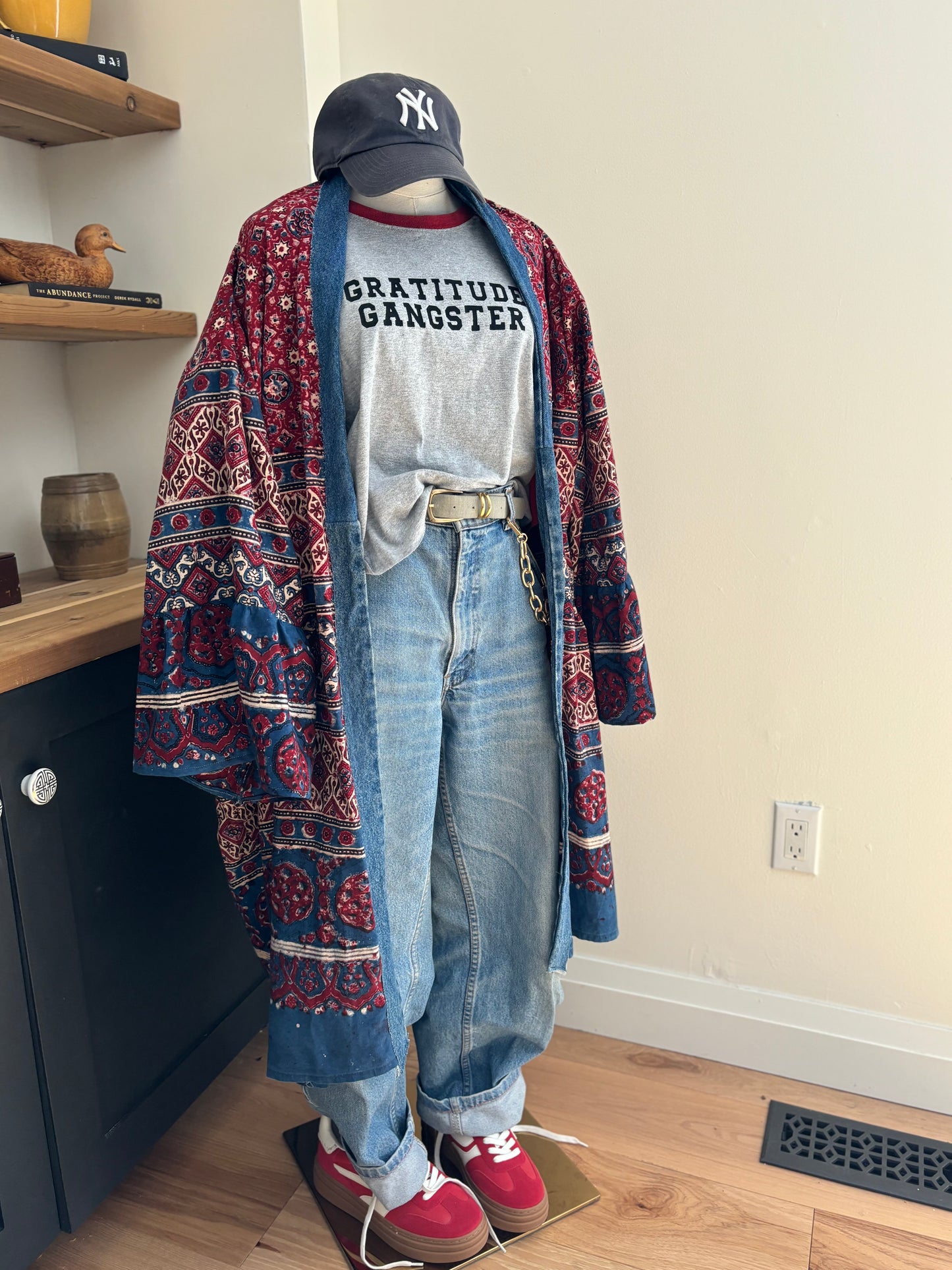 One of a Kind Upcycled Spiritual Streetwear Boho Kimono with Denim