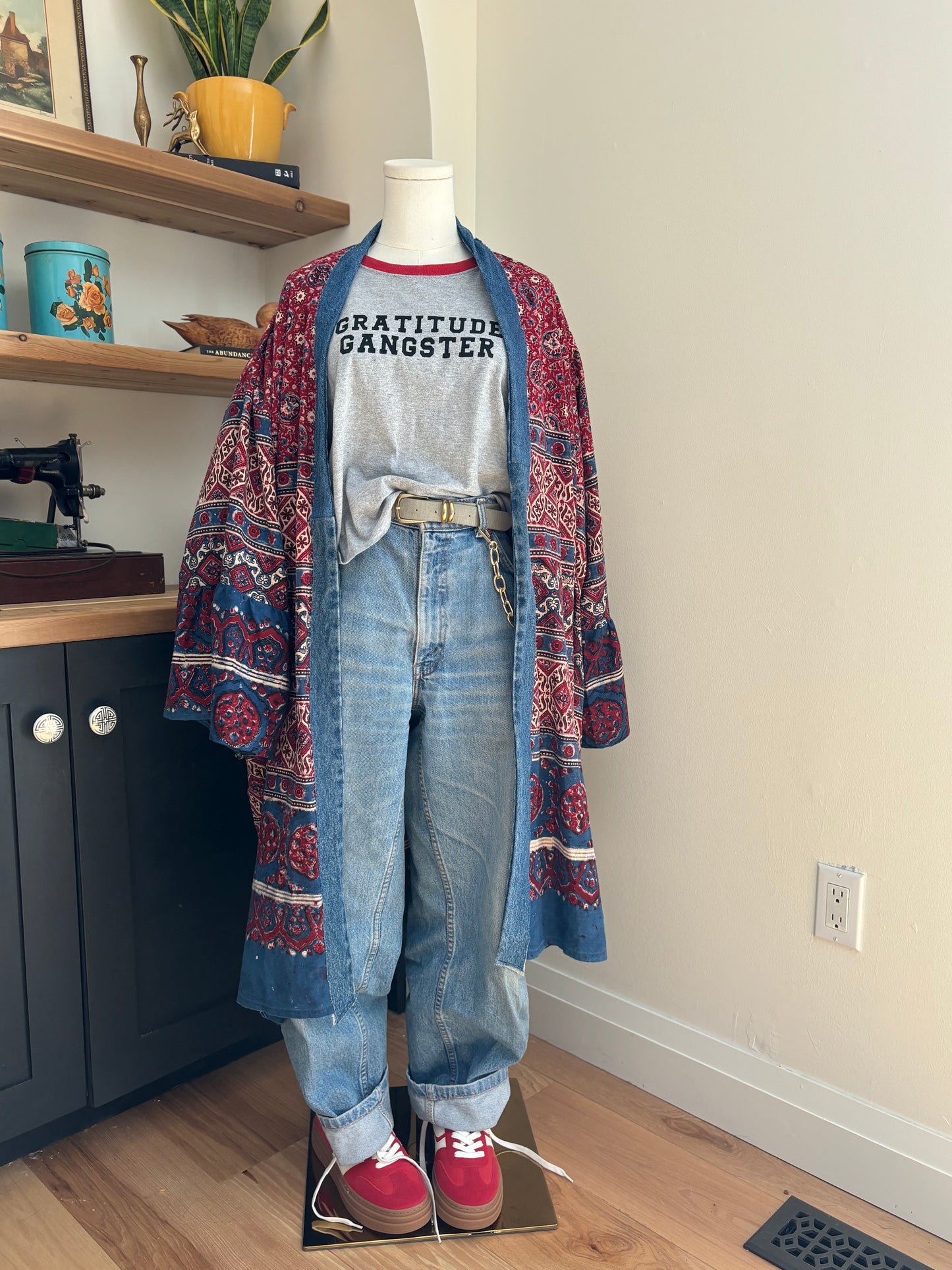 One of a Kind Upcycled Spiritual Streetwear Boho Kimono with Denim