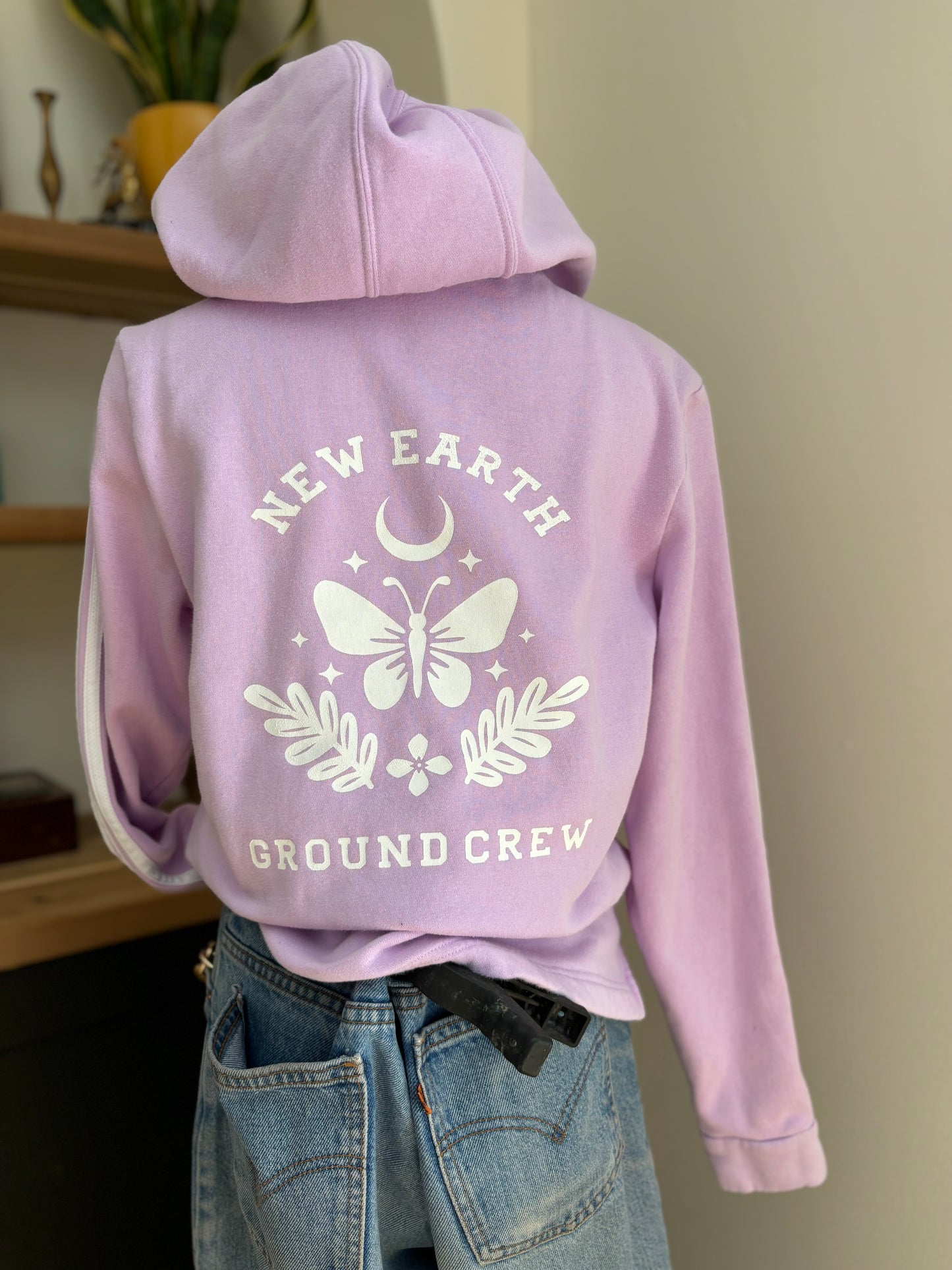 One of a Kind Upcycled Spiritual Streetwear Lilac New Earth Hoodie