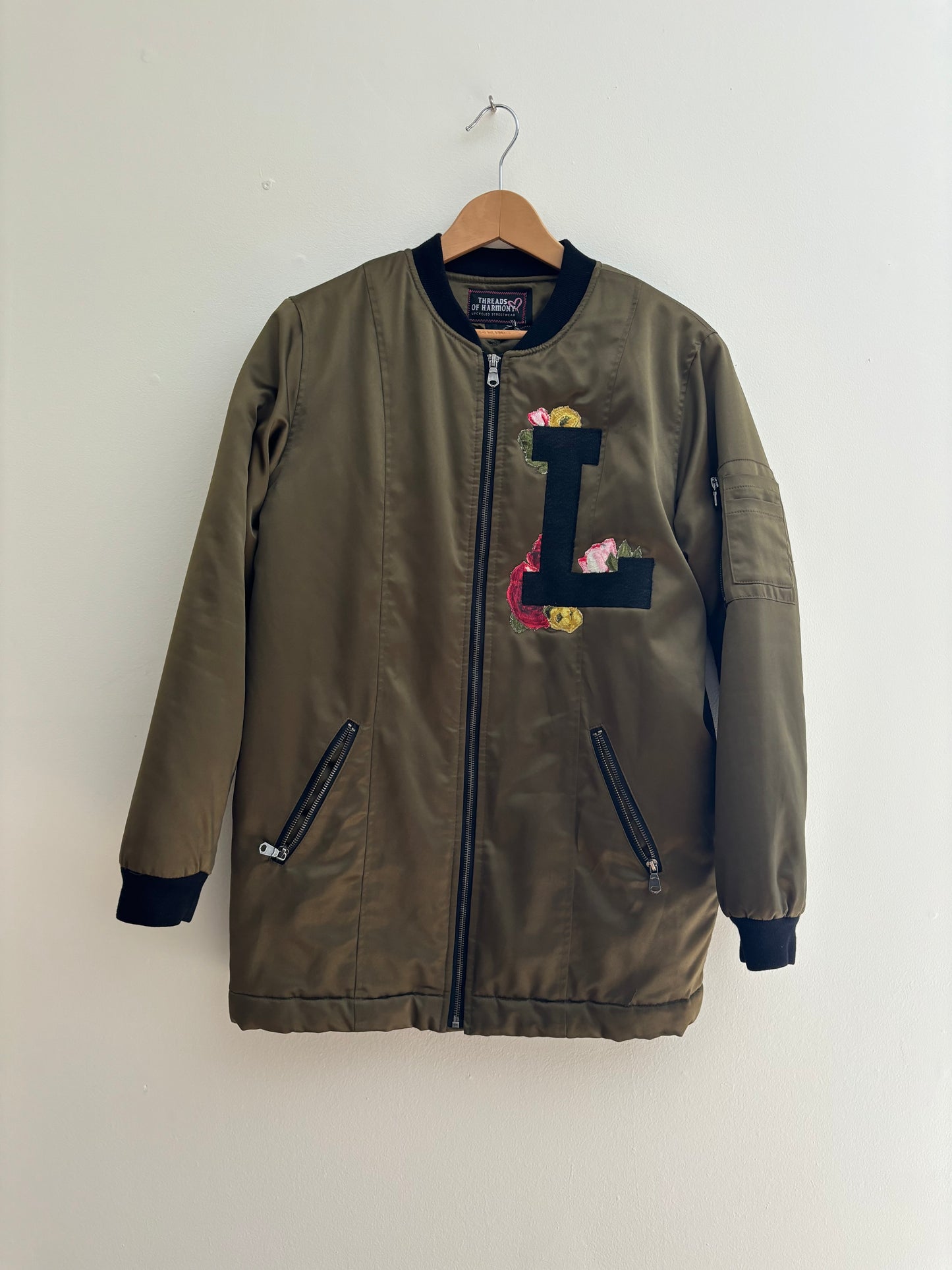 One of a Kind Spiritual Streetwear Green Bomber Jacket with Snake and Heart